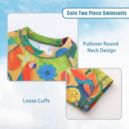 Image of Girls Two Piece Rash Guard Swimsuits Set Short Sleeve Bathing Suit for Kids Hawaiian Swimwear Set 3-16 Years