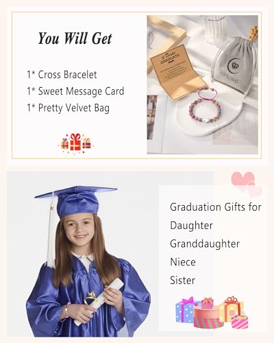 Image of UPROMI Cross Bracelet for Girls Baptism Communion Confirmation Gifts, Kindergarten /Preschool /5th Grade /8th Grade Graduation Gifts