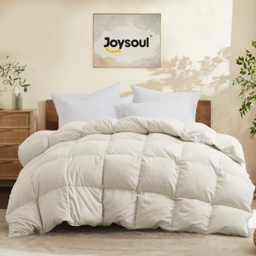 Joysoul King Size Down Comforter - All Season Ultra Soft Goose Down & Feather Fiber Fill, Luxury Hotel Cream Duvet Insert with Corner Tabs (104" X 88")