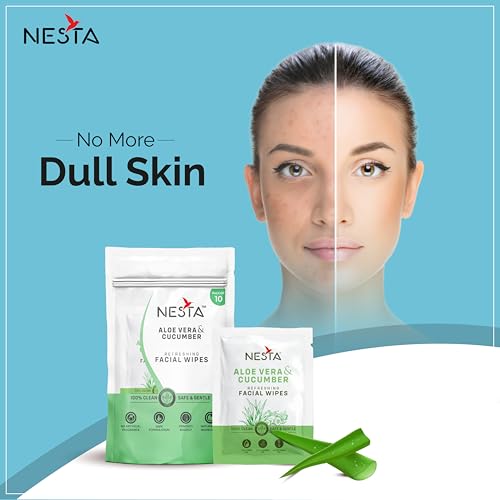 Image of Nesta Refreshing Single Pouch Wet Wipes with Extra Moisturizers - 10-IN-1 Pack, No Artificial Fragrance, Natural Cleansing & Hydrating Face Wipe (Cucumber 60)