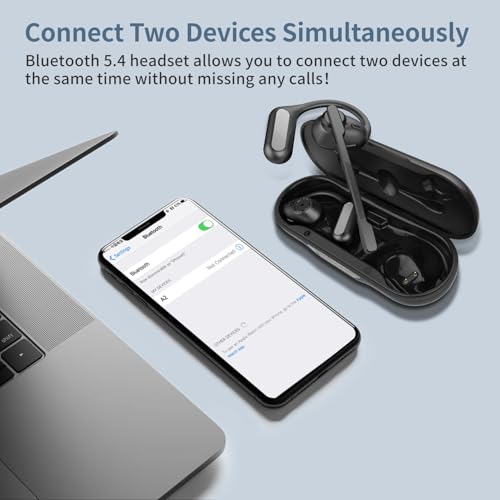 Image of BANIGIPA Open Ear Headphones w /Detachable Boom Mic, Bluetooth 5.4 Headset w /Noise Canceling Microphone, True Wireless Earbuds w /Charging Case for Working, Lightweight & Mute, Multipoint Connection