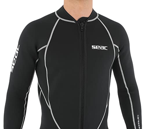 SEAC Carezza Man, Muta Lunga Monopezzo in Neoprene bifoderato da 2 mm, con Cerniera Anteriore e Protezioni in PU sulle Ginocchia Uomo, Nero, XXL