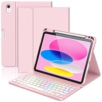 KBCASE Coque Clavier pour iPad A16 11/10 Ème Generation (11 Pouces 2025/10.9 Pouces 2022) Étui Keyboard Bluetooth pour iPad 10eme/11eme avec 7 Couleurs Rétroéclairées,Porte Crayon,AZERTY Français,Rosa