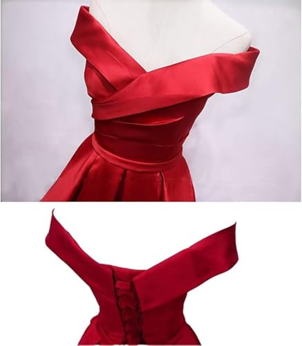 Women's Off The Shoulder Prom Dresses Aline Satin Pleated Long Formal Dress4