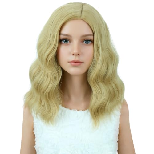Image of PATTNIUM Blonde Wig for Girls Kids Short Dark Blonde Wigs Side Part Shoulder Length Wavy Heat Resistant Synthetic Wig