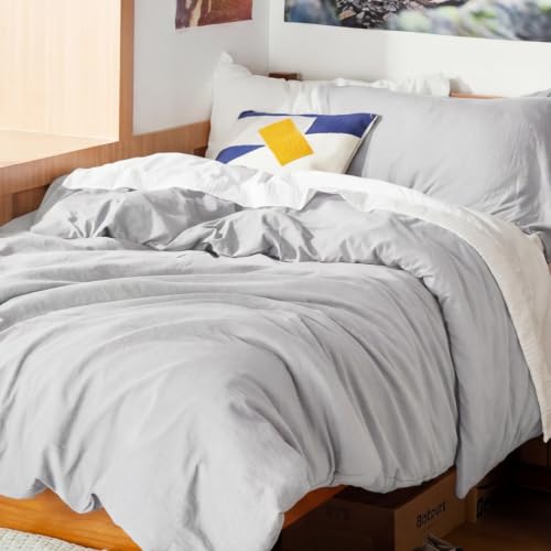 Image of Bedsure Prewashed Twin Duvet Cover, Cotton-Like Bedding Set, Light Grey | Ultra Soft, Relaxed Texture, Twin XL Breathable Comfort, Hidden Zipper, 8 Corner Ties, Easy Care, OEKO-TEX, Year-Round Use