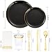 Supernal 350pcs Black & Gold Plastic Dinnerware Set, Elegant Black Plates with Golden Edges, Gold Plastic Silverware, Durable Tableware Perfect for Birthdays, Parties, Wedding, Celebration