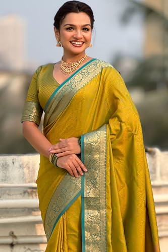 Image of SGF11 Women's Kanjivaram Pure Soft Silk Designer Saree With Blouse Piece