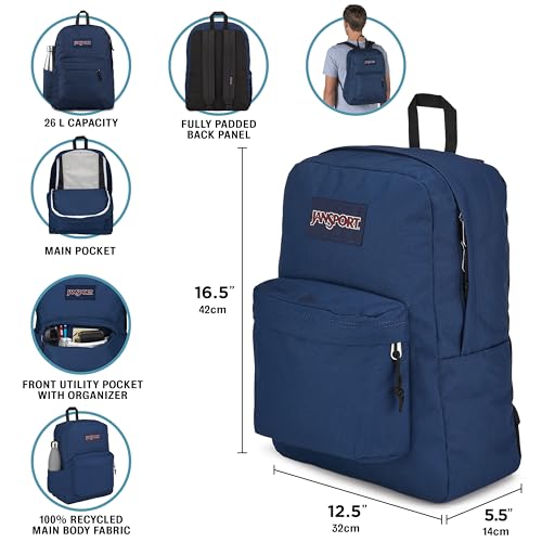 Image of JanSport NCAA Officially Licensed Backpack, Georgia Tech, Superbreak Plus with Padded 15'' Laptop Sleeve, Spacious Computer Bag for Men & Women, Durable Daypack with Bottle Pocket, Navy