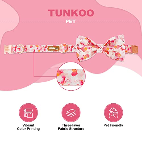 Image of Tunkoo Super Cute Dog Collar with Bow Tie Pink Flamingo Heart - Durable, Adjustable, and Stylish Pet Collar Available in Small Medium Large L