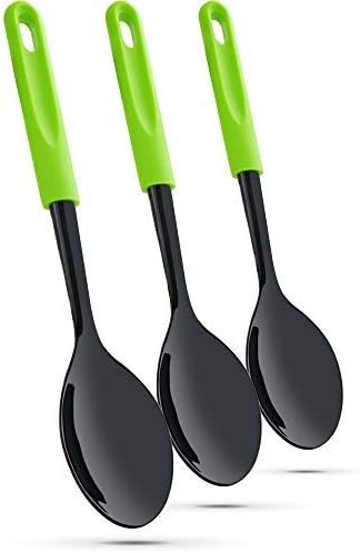 Ram Pro Kitchen Basting Spoon Professional Cooking Spoon Made of Heat Resistant Nylon with Plastic Handle Ideal for use with Non-Stick Pots and Pans - Green (Pack Of 3)