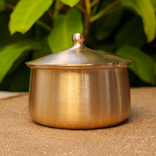 Image of Very Vogue Pure Kansa Serving Bowl with Serving Spoon | Large 1500 ml Tapeli /Bhagona | Golden Handi