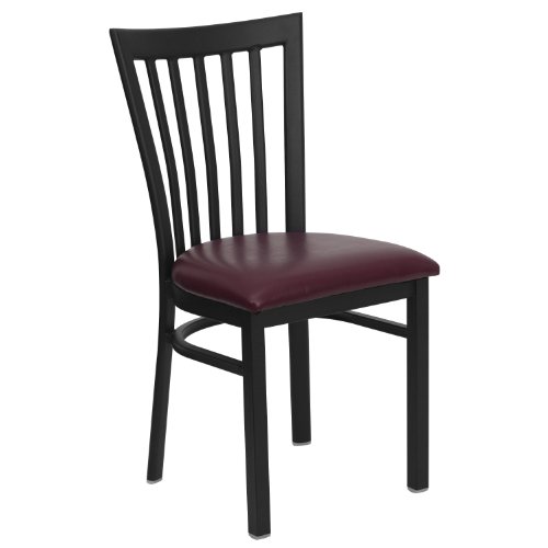 Image of Flash Furniture HERCULES Series Black School House Back Metal Restaurant Chair - Burgundy Vinyl Seat