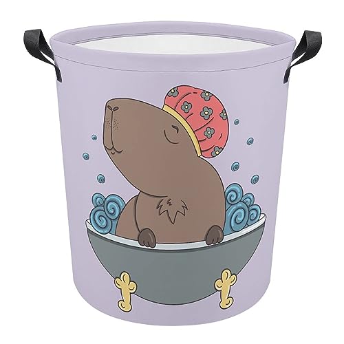 Ronda Cestos Para La Colada Cute Capybara Enjoying Bath Ronda Cesta De Lavadero Moderno Cesta Redonda De Almacenamiento De Lavandería Colorido Ronda Cesta Ropa Sucia Para Ropa Sucia 34x42cm