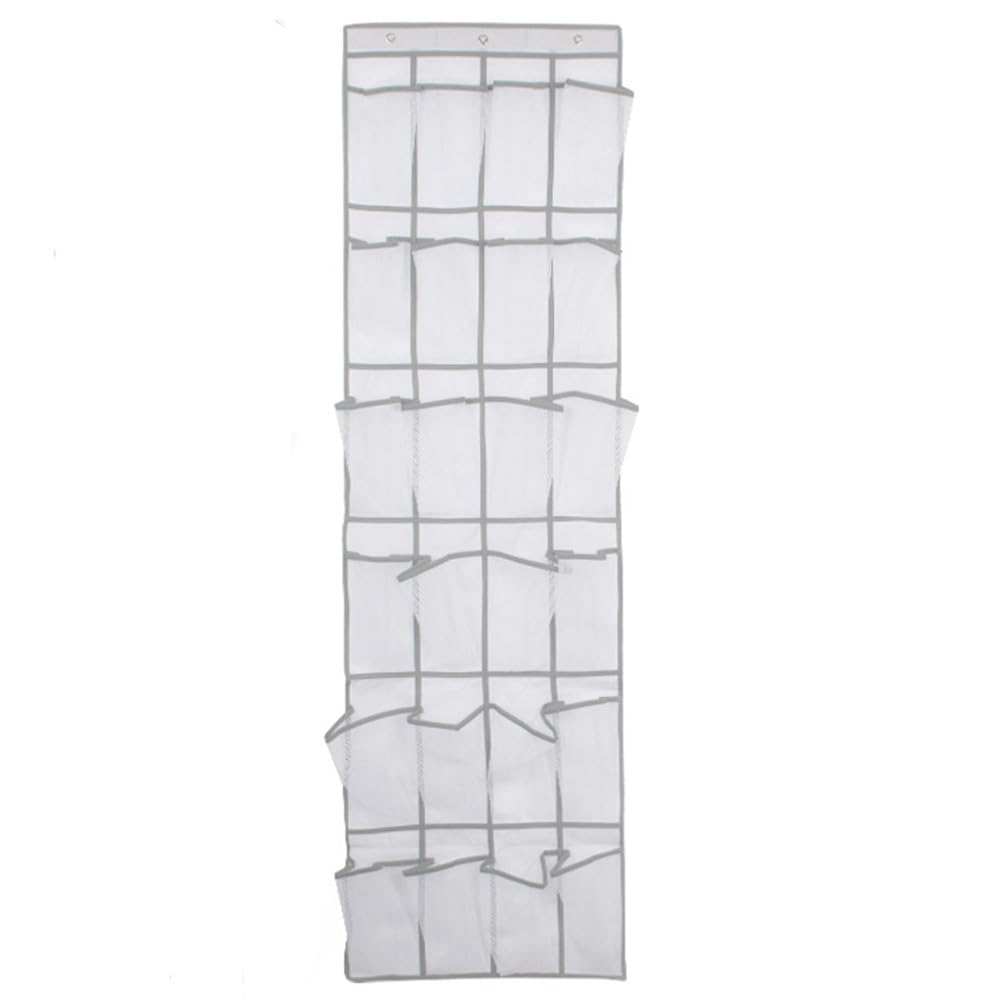 GATHINESS Over-the-door Hanging Shoe Organizer with 24 Breathable Mesh Pockets, White Color, Space-saving Closet Storage for Shoes And Accessories