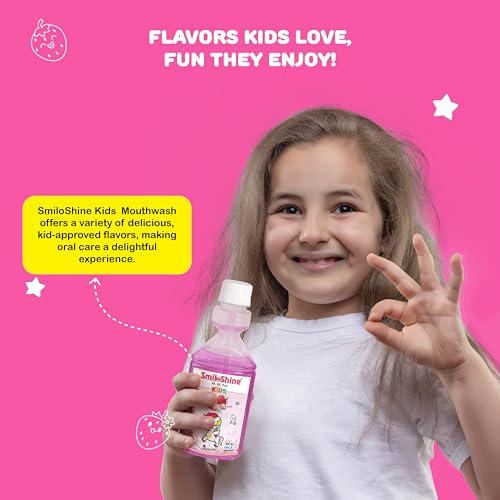 Image of SmiloShine Pack of 3 150 Milliliter Kids Mouthwash-Alcohol Free-For Fresh Breath & Protection Against Germs-Ages 3+ (Lemon Lime, Juicy Orange, Strawberry Flavour)