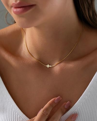 Cross Necklace for Women 14K Gold Silver Plated Dainty Small Cross Pendant Necklace Charm Choker Trendy Cute Cross Charm Chain Necklaces Faith Religion Jewelry Minimalist Gifts3