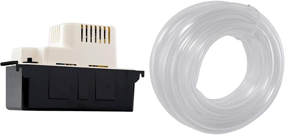 VCMA-15ULS 115 Volt, 65 GPH, 1/50 HP Automatic Condensate Removal Pump with Safety Switch, White/Black, 554405 & EZ-FLO 3/8 Inch ID PVC Clear Vinyl Tubing, 20 Foot Length, 98566