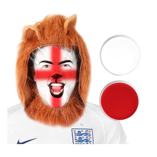 I LOVE FANCY DRESS Three Lions Supporters Set - Melena de león, pintura facial roja y blanca - Juego de accesorios para aficionados al deporte de rugby de Inglaterra
