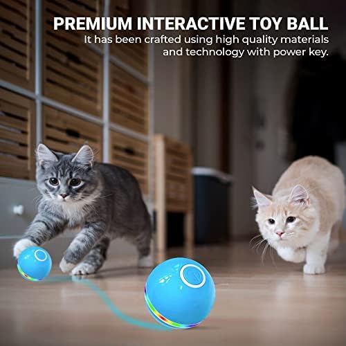 Cool Paws Premium Interactive Cat Toys Ball  Fun & Interactive Cat Toys for Indoor Cats | 360° Self-Rotating Ball with LED Light for Cats to Stimulate Hunting Instinct | USB Rechargeable Toy in Blue