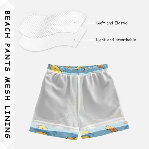 Boys Beach Board Shorts Yellow Duck Cartoon Swim Trunk Teen Swimwear 8-16Y4