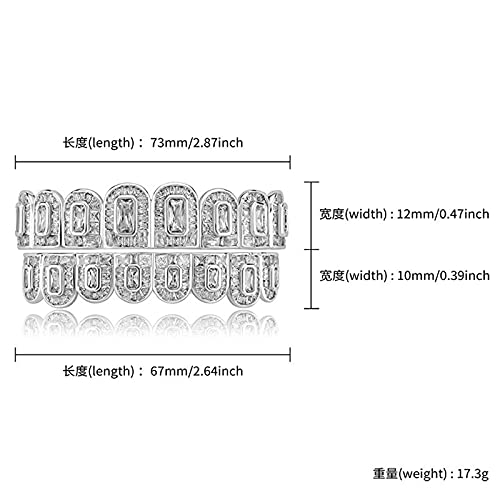 ICEDIAMOND Fantex Iced Out CZ Baguette Diamond Teeth Grillz, 18K Gold Plated Top and Bottom Hip Hop