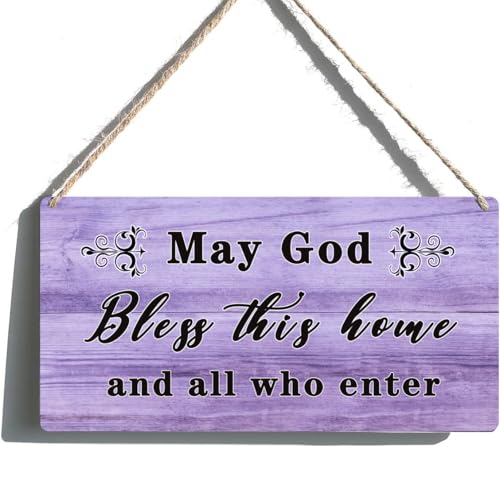 Christian Home Decor God Bless This Home Sign - Blessed Signs Entry Way Wall Decor, Christian Housewarming Gifts, Front Door Decorations, May God Bless This House and All Who Enter Sign 6x12 Inch