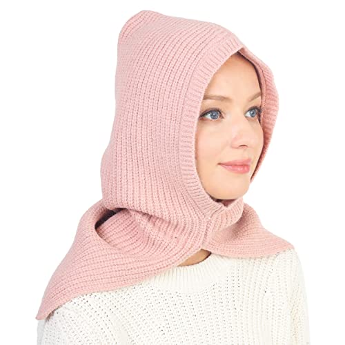 Fashion Warm Snood Hat Neck Warmer Balaclava Style Fall, Winter Hooded Scarf Hat For Women, Men. (Knitted - Indi Pink) #TOP2