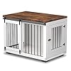 Dog Crate Furniture for Large Dogs Up to 60 lbs. – Barn Door Puppy Kennel w/Thickened Farmhouse Top & Metal Bars – 37” Wide – White Decorative Modern Dog Crate Table, End Table, Nightstand