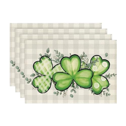 4 manteles individuales para el Día de San Patricio, lavables para decoración de mesa irlandesa de primavera para decoración del hogar, fiestas, interiores y exteriores
