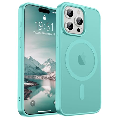 Image of SUPFINE Magnetic for iPhone 15 Pro Case (Compatible with MagSafe) (Military Grade Drop Protection) Translucent Matte Shockproof Phone Cover,Blue Green