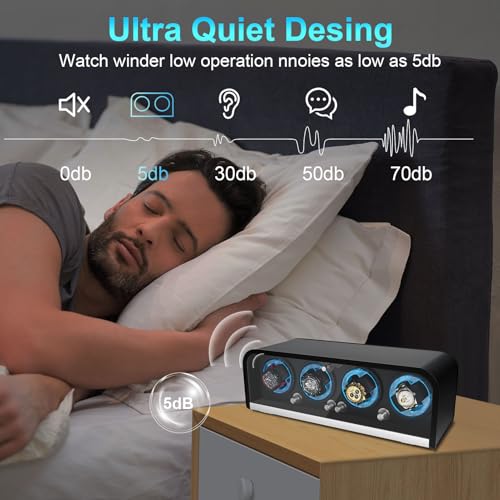 Watch Winder for Automatic Watches, Watch Winders 1/2/4/8 Slot for Rolex, Winder Box Uses Super Quiet Motor, 4 Rotation Mode Setting & LED Light, Gift for Man4