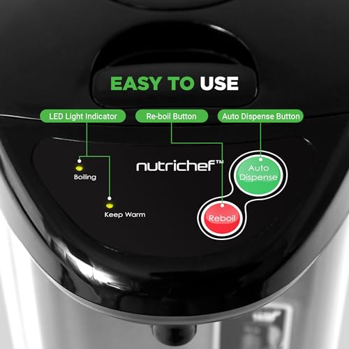 Image of NutriChef 5.2 Qt Hot Water Dispenser with 5 Temperature Settings | Digital water boiler with 3 dispensing options, stainless steel interior, safety lock, and quick heating.
