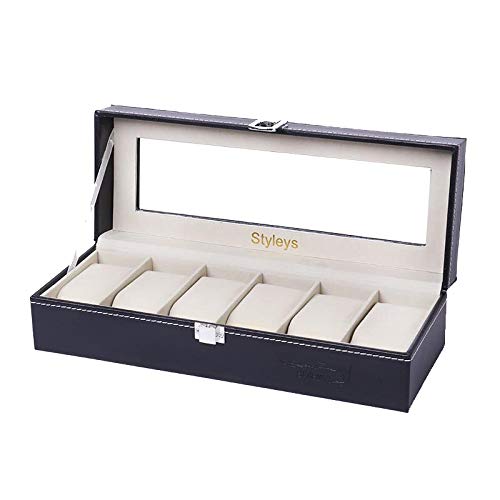 Styleys Wrist Watch Storage Box Display Case Organizer of Faux Leather Finish with Glass Window (6 Slot W04) (B08J47M3DH) Amazon Price History, Amazon Price Tracker