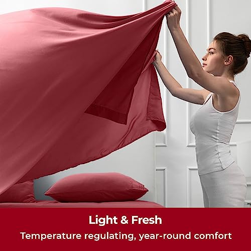 Image of Mellanni Split King Sheets Set - 5 PC Iconic Collection Bedding | Hotel Luxury, Extra Soft, Cooling Bed Sheets - Wrinkle, Fade, Stain Resistant (Split King, Brick Red)