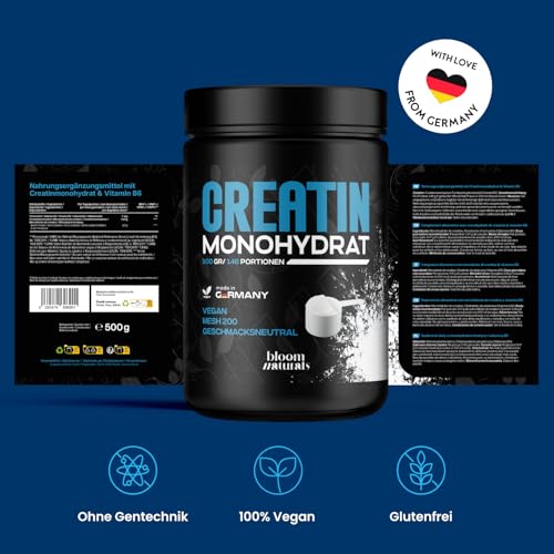 Creatin Monohydrat Pulver 500g - Kreatin Monohydrat in mikronisierter Qualität 100% vegan - Laborgeprüft - Verpackung kann variieren