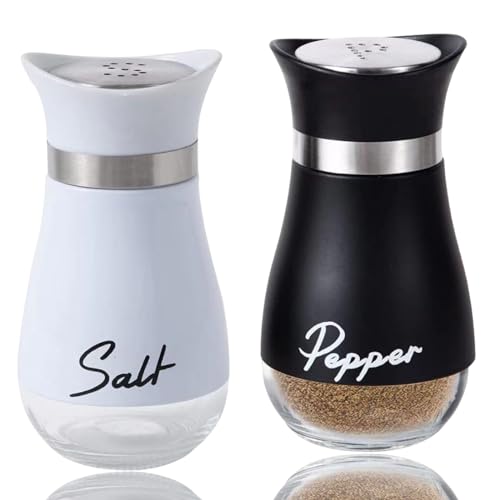Quixotical 2 Pièces Salière et Poivrière en Acier Inoxydable 120 ml, Set avec Fond en Verre, Pour Cuisine, Maison et Restaurant