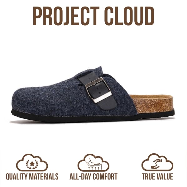 Project Cloud 100% Genuine Leather Footbed Clogs for Women - Memory Foam Arch Support Slippers for Women - Trendy Slip-ons Women's Mules & Clogs Sandals: 12 Navy Wool