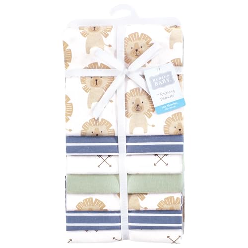 Hudson Baby Unisex Baby Cotton Flannel Receiving Blankets 7-Pack Bundle, Modern Lion, One Size2