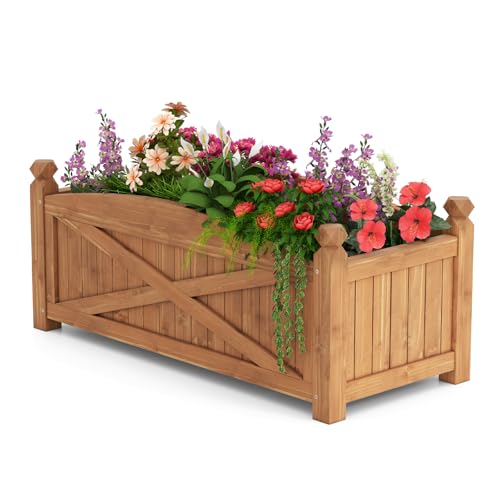 HAPPYGRILL Wooden Raised Garden Bed, Solid Wood Gardening Plant Container w/Drainage Holes for Flower Vegetable Fruit, Outdoor Elevated Planter Box for Patio Garden Yard Balcony (36”x 16”x 15”)