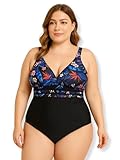 Maiô Feminino Plus Size Tamanho Grande Florido Ideal Praia Piscina (BR, Numérico, 54, Plus Size, Preto)