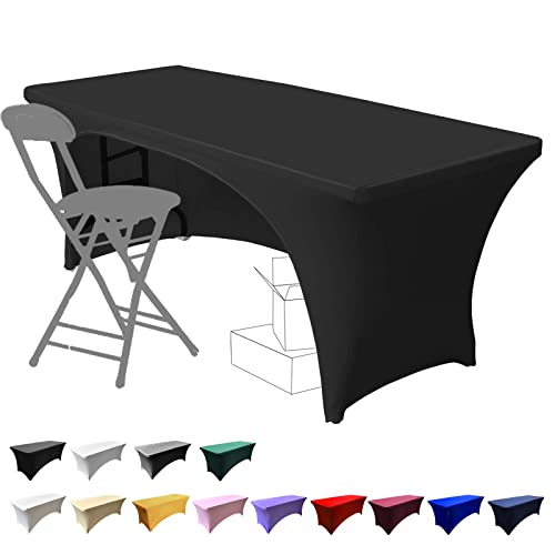 Dololoo Nappes Extensibles de 1.8 m pour Tables rectangulaires avec Dos Ouvert, Housses de Table rectangulaires en élasthanne pour Table de terrasse, Cuisine, décoration d'événements de beauté - Noir