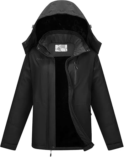 OutPro Skijacke Damen mit Wasserdichte Regenjacke Winddicht Warm Winterjacke Hooded Abnehmbarer, mit Reißverschlusstaschen Snowboardjacke Geeignet für Outdoor-Aktivitäten, Skifahren Schwarz L OutPro Skijacke Damen mit Wasserdichte Regenjacke Winddicht Warm Winterjacke Hooded Abnehmbarer, mit Reißverschlusstaschen Snowboardjacke Geeignet für Outdoor-Aktivitäten, Skifahren Schwarz L