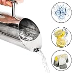 Hiceeden Stainless Steel Water Pitcher, 51oz/1.5L Modern Metal Pitcher with Ice Guard, Silver Carafe Drink Pitcher with Handle, Beverage Container for Iced/Hot Tea, Juice, Coffee, Milk