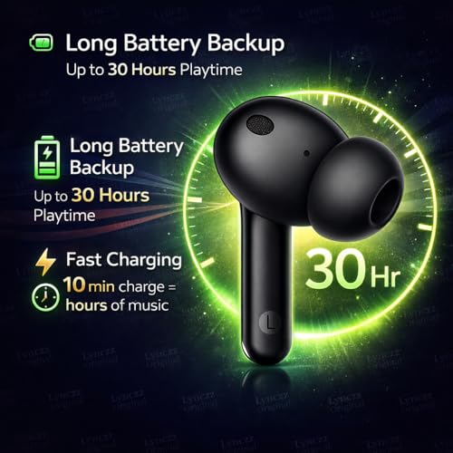 Image of Lynacz Original Wireless Earbuds Compatible with Realme T110 Buds, Oneplus 10, 11, 13, 12 with AI Noise Cancellation Mic, Comfortable Fit, HD Sound, Seamless Pairing(Black&Yellow) VOI
