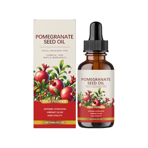 Aceite de Semilla de Granada, 60ML Aceite Esencial de Semilla de Granada Orgánico, Aceites Sérum de Semillas de Granadas Prensado Frío para Rostro Cuerpo, Suero Hidratante Granadas, para Cuidado Piel