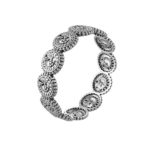 Image of VOYLLA Krutika Oxidised Bangle for Women Traditional Ethnic Kada Statement Wrist Jewellery Anti Tarnish Womens Day Gift For Wife Sister Girlfriend |Morni
