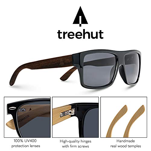 TREEHUT Ebony Stylish Wood Frame Sunglasses - Temples Classic Aviator Retro Square Wood Lightweight Sunglasses - Perfect for Fishing Driving Walking Usage - Ebony Black3