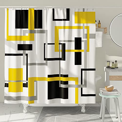Desihom Yellow Black Geometric Shower Curtain Set Neutral Abstract Shower Curtains For Bathroom Modern Bathroom Decor Polyester Fabric-62" X 72" #TOP1