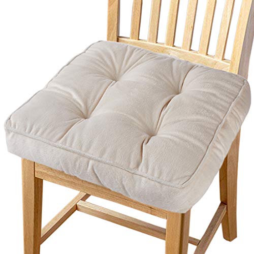 Big Hippo Chair Pads Square Cotton Chair Cushion with Ties Soft Thicken Seat Pads Cushion Pillow for Office,Home or Car Sitting 17" x 17"(Beige)